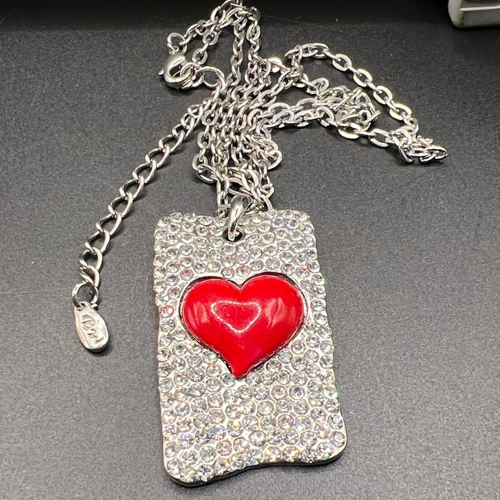 BW Red Heart Rhinestone Pendant Necklace